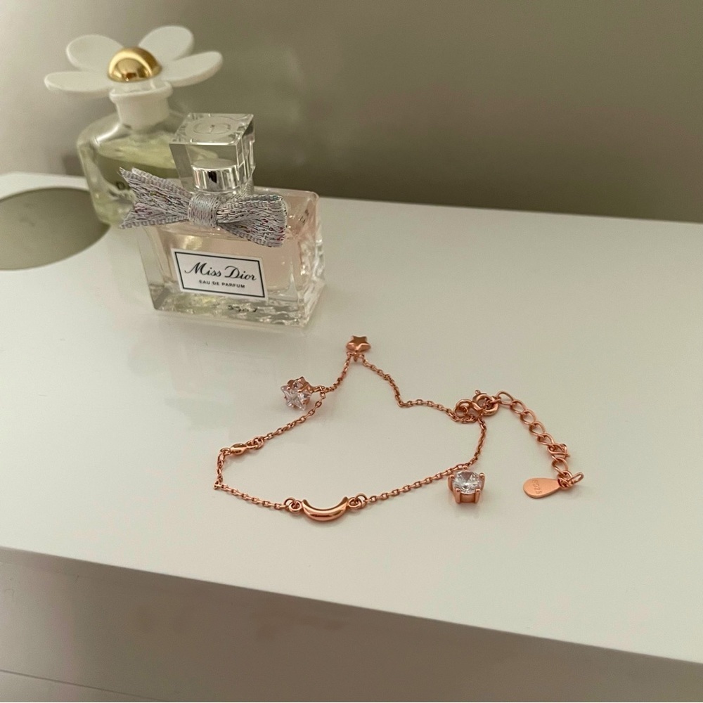 925 Sterling Silver Rose Gold Tone Charm Bracelet